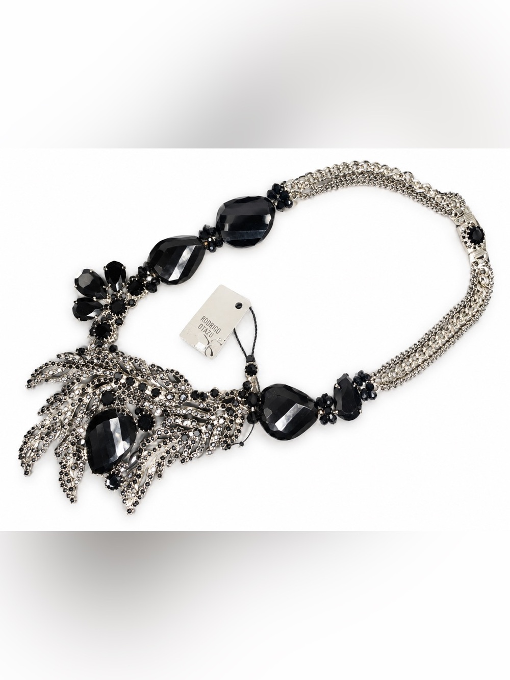New With Tags Rodrigo Otazu Black Swarovski Crystal Statement Necklace